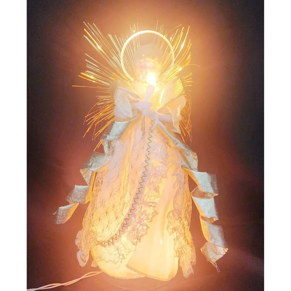 Vintage Angel Christmas‎ Tree Topper Porcelain Face 10 Lights